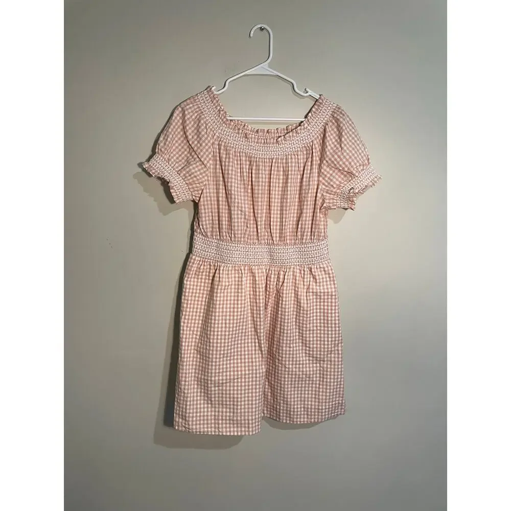 J. Crew Smocked‎ Puff-Sleeve Cotton Poplin Gingham Dress Size Medium